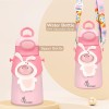 R for Rabbit Steebo Zoobie Premium Stainless Steel Water Sipper for Baby, Spill Proof BPA Free Soft Silicone Straw Drinking Sipper for Kids of 12+ Months (550ml, Pink Bunny)