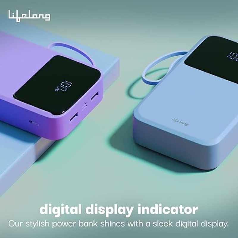 Lifelong Electronics 10000mAh 22.5W Fast Charging Power Bank | 3 Inputs (in-Built USB Cable + Lightning + Type-C Port) | 6 Outputs (3 in-Built Cables + 1 Type-C Port + 2 USB Ports) | QC 3.0 Powerbank Lifelong Electronics 10000mAh 22.5W Fast Charging Power Bank | 3 Inputs (in-Built USB Cable + Lightning + Type-C Port) | 6 Outputs (3 in-Built Cables + 1 Type-C Port + 2 USB Ports) | QC 3.0 Powerbank