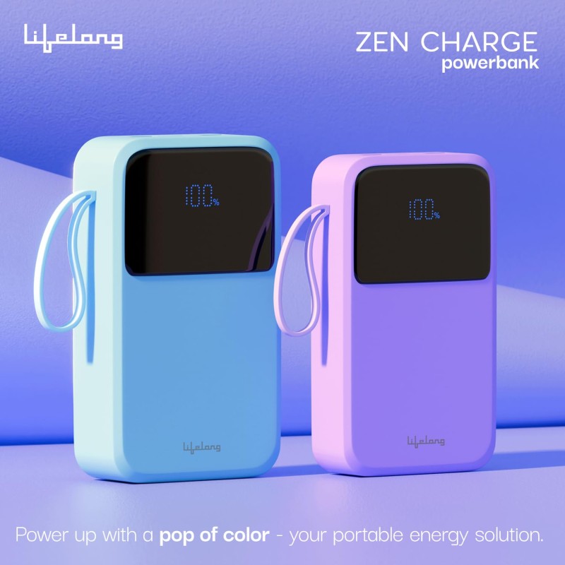 Lifelong Electronics 10000mAh 22.5W Fast Charging Power Bank | 3 Inputs (in-Built USB Cable + Lightning + Type-C Port) | 6 Outputs (3 in-Built Cables + 1 Type-C Port + 2 USB Ports) | QC 3.0 Powerbank Lifelong Electronics 10000mAh 22.5W Fast Charging Power Bank | 3 Inputs (in-Built USB Cable + Lightning + Type-C Port) | 6 Outputs (3 in-Built Cables + 1 Type-C Port + 2 USB Ports) | QC 3.0 Powerbank