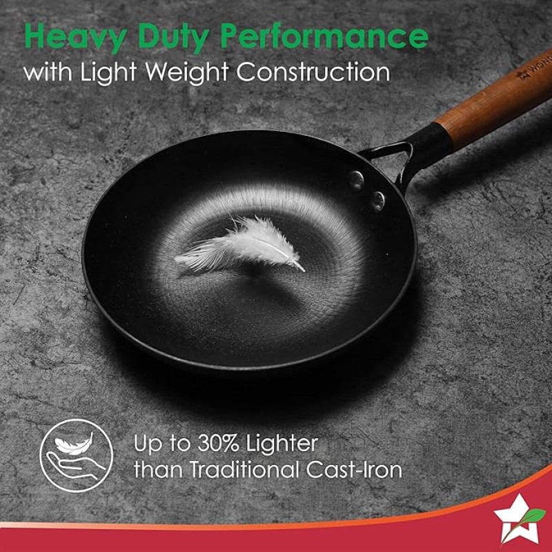 Wonderchef Pre-Seasoned Ferro Light 24cm Cast Iron Fry Pan | 1.4L | Acacia Wooden Handles | Gravity Moulding Technology | No Chemical Coating |10 Year Warranty Wonderchef Pre-Seasoned Ferro Light 24cm Cast Iron Fry Pan | 1.4L | Acacia Wooden Handles | Gravity Moulding Technology | No Chemical Coating |10 Year Warranty