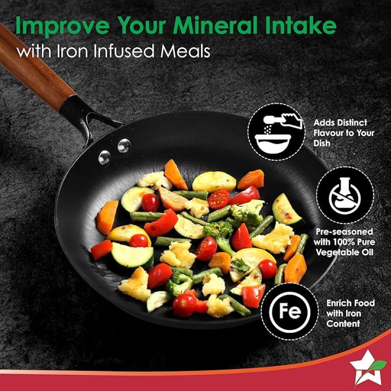 Wonderchef Pre-Seasoned Ferro Light 24cm Cast Iron Fry Pan | 1.4L | Acacia Wooden Handles | Gravity Moulding Technology | No Chemical Coating |10 Year Warranty Wonderchef Pre-Seasoned Ferro Light 24cm Cast Iron Fry Pan | 1.4L | Acacia Wooden Handles | Gravity Moulding Technology | No Chemical Coating |10 Year Warranty