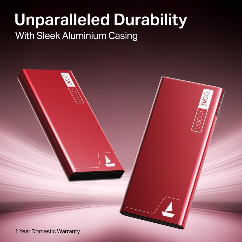 boAt Energyshroom PB300 Powerbank with 10000mAh Battery, 22.5w Fast Charging, USB Type-C Input, 12-Layer Smart IC Protection, LED Indicators and Aluminum Alloy Casing(Martian Red) boAt Energyshroom PB300 Powerbank with 10000mAh Battery, 22.5w Fast Charging, USB Type-C Input, 12-Layer Smart IC Protection, LED Indicators and Aluminum Alloy Casing(Martian Red)