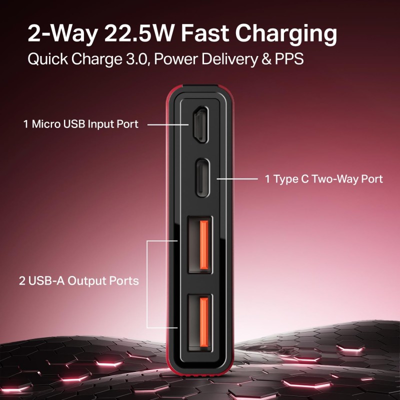 boAt Energyshroom PB300 Powerbank with 10000mAh Battery, 22.5w Fast Charging, USB Type-C Input, 12-Layer Smart IC Protection, LED Indicators and Aluminum Alloy Casing(Martian Red) boAt Energyshroom PB300 Powerbank with 10000mAh Battery, 22.5w Fast Charging, USB Type-C Input, 12-Layer Smart IC Protection, LED Indicators and Aluminum Alloy Casing(Martian Red)