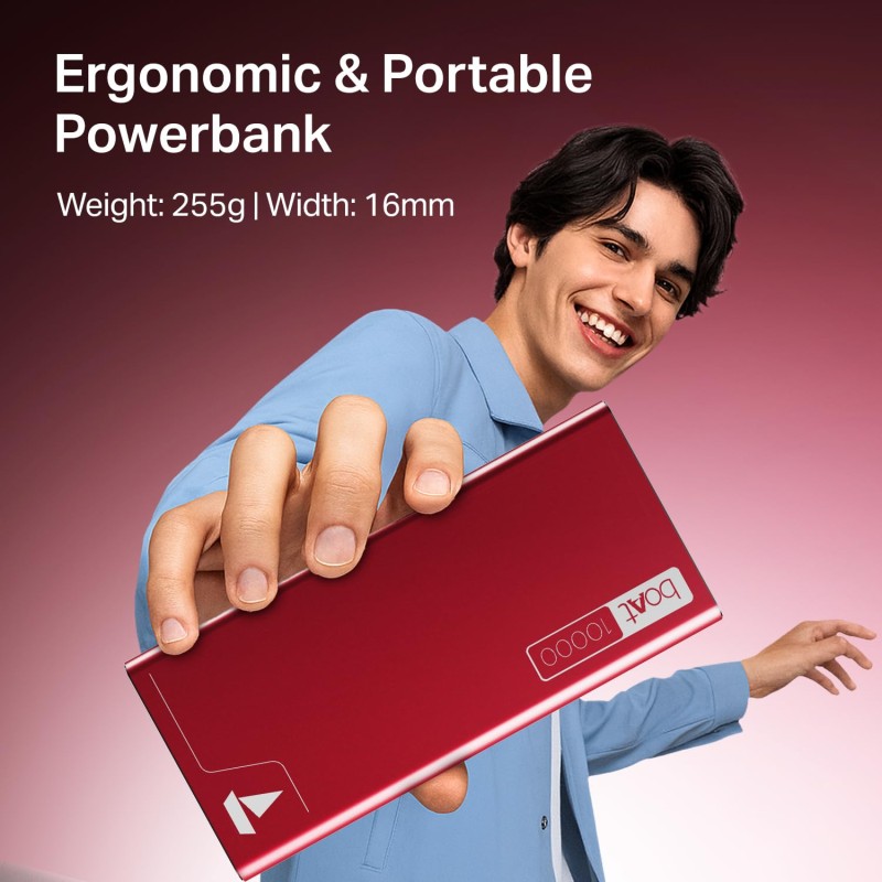boAt Energyshroom PB300 Powerbank with 10000mAh Battery, 22.5w Fast Charging, USB Type-C Input, 12-Layer Smart IC Protection, LED Indicators and Aluminum Alloy Casing(Martian Red) boAt Energyshroom PB300 Powerbank with 10000mAh Battery, 22.5w Fast Charging, USB Type-C Input, 12-Layer Smart IC Protection, LED Indicators and Aluminum Alloy Casing(Martian Red)