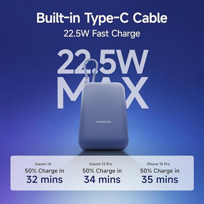 Xiaomi Pocket Power Bank 10000mAh 22.5W with Built-in Cable | Super Fast Charging PD |Smart 12 Layer Protection|Triple Output Ports|Supports Android,Apple, Tablets, Earbuds,Watch(MI Powerbank),Blue Xiaomi Pocket Power Bank 10000mAh 22.5W with Built-in Cable | Super Fast Charging PD |Smart 12 Layer Protection|Triple Output Ports|Supports Android,Apple, Tablets, Earbuds,Watch(MI Powerbank),Blue