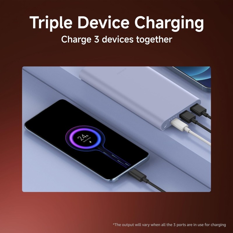 Xiaomi Power Bank 4i 10000mAh 22.5W Fast Charging PD|Smart 12 Layer Protection| Durable Steel Casing |Triple Output Ports|Supports All Phone(MI Power Bank),Purple Xiaomi Power Bank 4i 10000mAh 22.5W Fast Charging PD|Smart 12 Layer Protection| Durable Steel Casing |Triple Output Ports|Supports All Phone(MI Power Bank),Purple