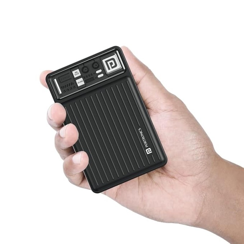 Portronics Luxcell Mini 20K Advanced 20000 mAh Smallest Power Bank with 22.5W Max Output, LED Indicator, Mach USB-A Output, Type C PD Output, Type C Input, Wake Up Button(Black) Portronics Luxcell Mini 20K Advanced 20000 mAh Smallest Power Bank with 22.5W Max Output, LED Indicator, Mach USB-A Output, Type C PD Output, Type C Input, Wake Up Button(Black)