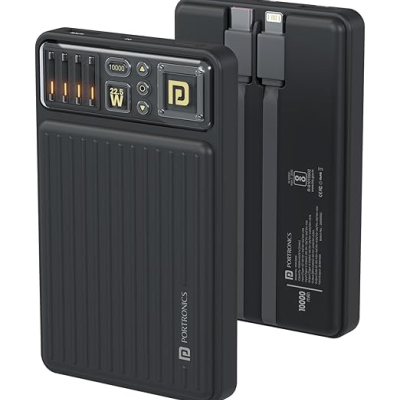 Portronics Luxcell Bind Mini 10k 10000mAh Nano Powerbank with 22.5W Fast Charging, in-Built Type C PD(Input & Output) /8 Pin Cable, LED Indicator, USB-A Mach Output, Compatible with Smartphones Portronics Luxcell Bind Mini 10k 10000mAh Nano Powerbank with 22.5W Fast Charging, in-Built Type C PD(Input & Output) /8 Pin Cable, LED Indicator, USB-A Mach Output, Compatible with Smartphones