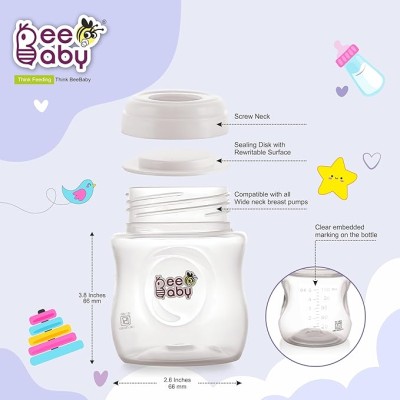 BeeBaby Pump N' Protect Breast Milk Storage Bottles. Pack of 3 Milk Collection Bottles fits Most Wide Neck Breast Pumps. 100% BPA Free. 150ML / 5oz. White BeeBaby Pump N' Protect Breast Milk Storage Bottles. Pack of 3 Milk Collection Bottles fits Most Wide Neck Breast Pumps. 100% BPA Free. 150ML / 5oz. White