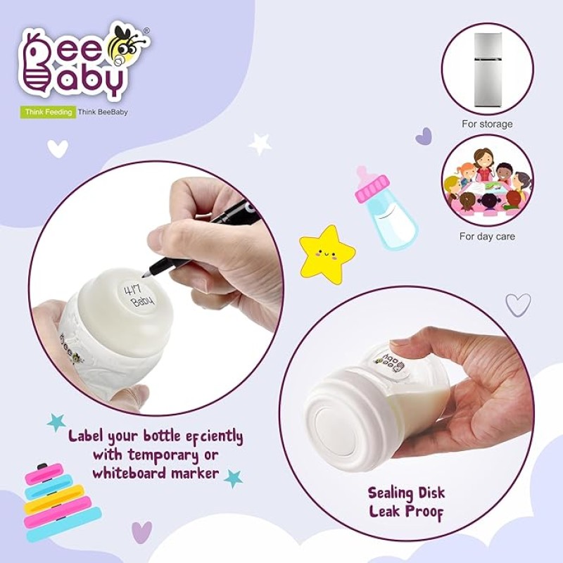 BeeBaby Pump N' Protect Breast Milk Storage Bottles. Pack of 3 Milk Collection Bottles fits Most Wide Neck Breast Pumps. 100% BPA Free. 150ML / 5oz. White BeeBaby Pump N' Protect Breast Milk Storage Bottles. Pack of 3 Milk Collection Bottles fits Most Wide Neck Breast Pumps. 100% BPA Free. 150ML / 5oz. White