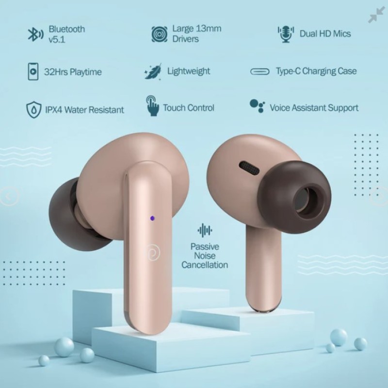 pTron Bassbuds Duo in-Ear Bluetooth 5.1 Wireless Headphones, Stereo Audio, Touch Control TWS Earbuds with HD Mic, Type-C Fast Charging, IPX4 Water Resistant & Voice Assistance pTron Bassbuds Duo in-Ear Bluetooth 5.1 Wireless Headphones, Stereo Audio, Touch Control TWS Earbuds with HD Mic, Type-C Fast Charging, IPX4 Water Resistant & Voice Assistance