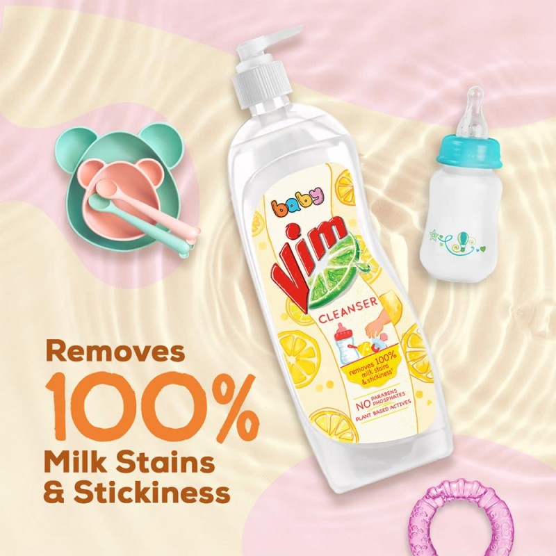Vim Baby Dishwash Liquid, Removes 100 Milk Stains and Odours, Plant-Based actives, Paraben and Phosphate free, Safe for Child-Utensils, 500ml Vim Baby Dishwash Liquid, Removes 100 Milk Stains and Odours, Plant-Based actives, Paraben and Phosphate free, Safe for Child-Utensils, 500ml