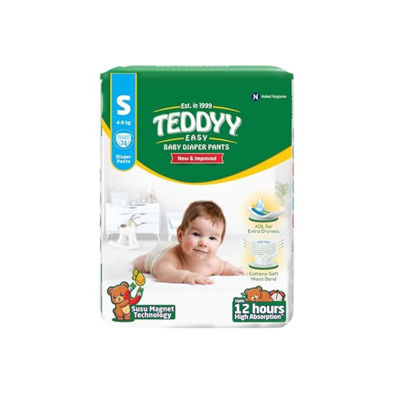 TEDDYY Baby Diapers Pants Easy Small 74 Count (Pack of 1),4-8 kgs, 12 hrs Leak Protection, Anti - Bacterial TEDDYY Baby Diapers Pants Easy Small 74 Count (Pack of 1),4-8 kgs, 12 hrs Leak Protection, Anti - Bacterial