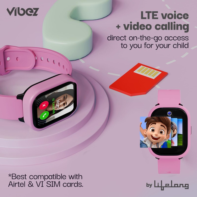Vibez Smart Watch for Kids � SIM Card, 4G Voice Calling, GPS Location Tracker, Voice Chat, Video Call, Geo-Fencing, SOS Emergency, Health Monitoring Baby Smartwatch & Parental Control (Miracle, Pink) Vibez Smart Watch for Kids � SIM Card, 4G Voice Calling, GPS Location Tracker, Voice Chat, Video Call, Geo-Fencing, SOS Emergency, Health Monitoring Baby Smartwatch & Parental Control (Miracle, Pink)