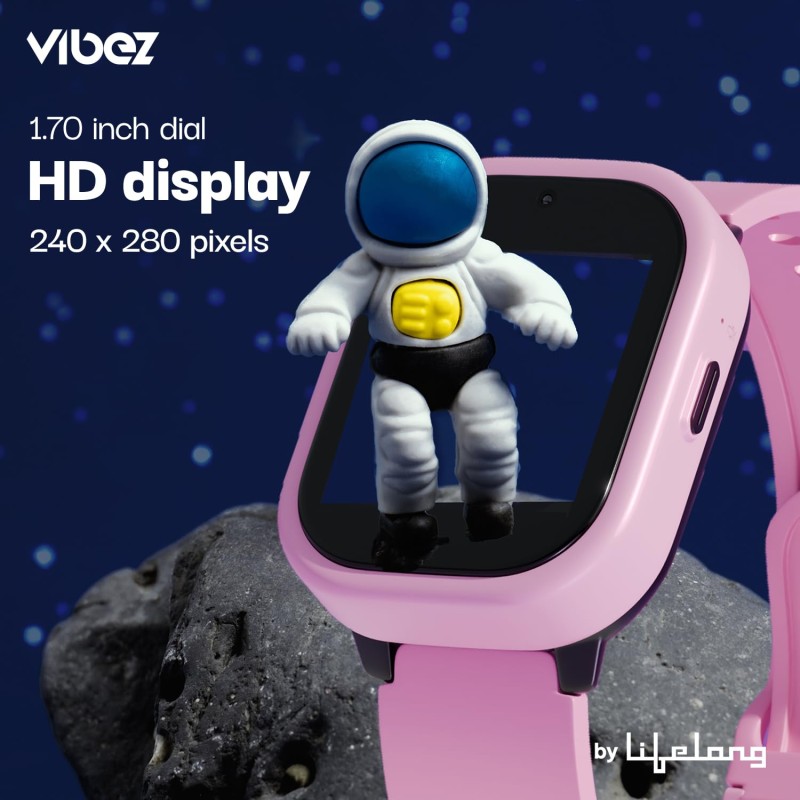 Vibez Smart Watch for Kids � SIM Card, 4G Voice Calling, GPS Location Tracker, Voice Chat, Video Call, Geo-Fencing, SOS Emergency, Health Monitoring Baby Smartwatch & Parental Control (Miracle, Pink) Vibez Smart Watch for Kids � SIM Card, 4G Voice Calling, GPS Location Tracker, Voice Chat, Video Call, Geo-Fencing, SOS Emergency, Health Monitoring Baby Smartwatch & Parental Control (Miracle, Pink)
