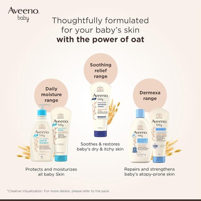 Aveeno Baby Daily Moisture Lotion 100g with Oat Flour, Glycerin, and dimethicone | Hypoallergenic, Fragrance-Free, Pediatrician Recommended | Nourishes, soothes, & Protects Baby's Sensitive Skin Aveeno Baby Daily Moisture Lotion 100g with Oat Flour, Glycerin, and dimethicone | Hypoallergenic, Fragrance-Free, Pediatrician Recommended | Nourishes, soothes, & Protects Baby's Sensitive Skin
