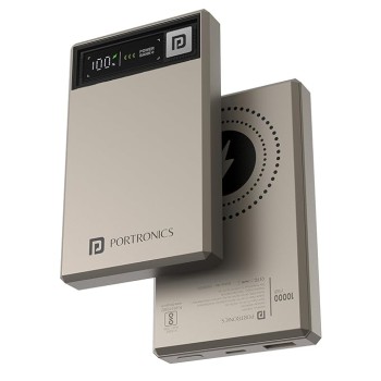 Portronics Luxcell MagClick 10k 10000 mAh 15W Magnetic Wireless Fast Charging Nano Power Bank Premium Finish, 22.5 Wired Output Compatible with iPhone 12 & Above,Type C Smartphones,Tablets(Beige)