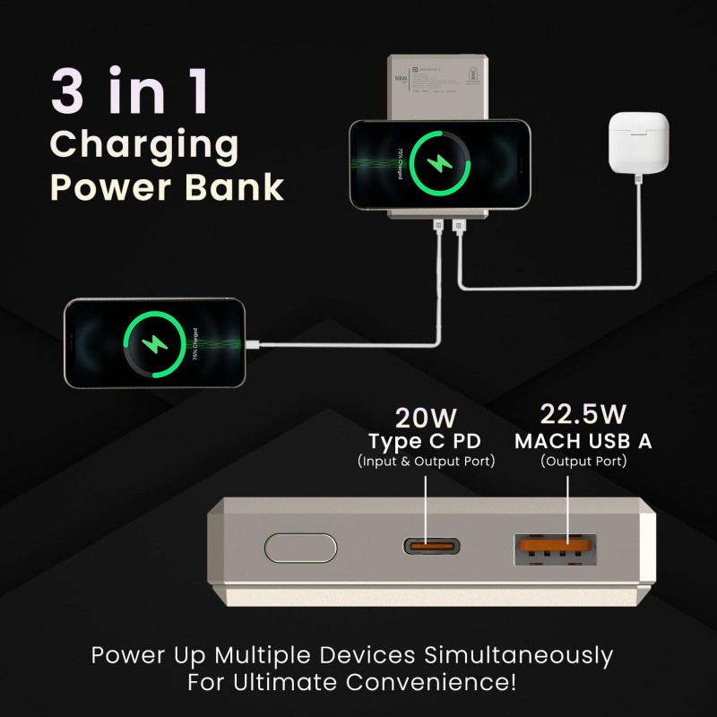 Portronics Luxcell MagClick 10k 10000 mAh 15W Magnetic Wireless Fast Charging Nano Power Bank Premium Finish, 22.5 Wired Output Compatible with iPhone 12 & Above,Type C Smartphones,Tablets(Beige) Portronics Luxcell MagClick 10k 10000 mAh 15W Magnetic Wireless Fast Charging Nano Power Bank Premium Finish, 22.5 Wired Output Compatible with iPhone 12 & Above,Type C Smartphones,Tablets(Beige)