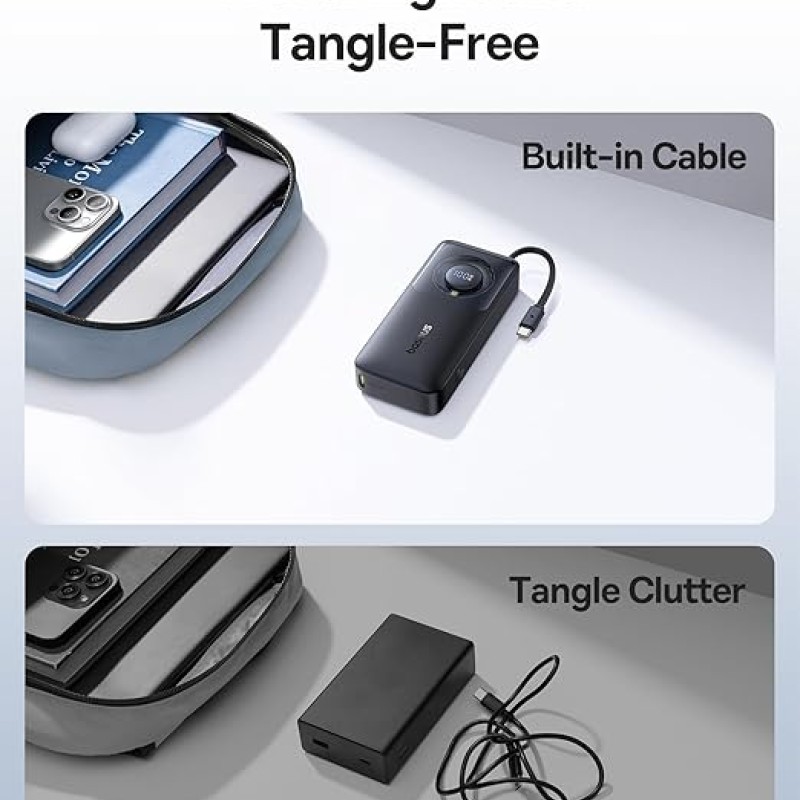 Baseus Free2Pull 10000mAh 30W Fast Charging Power Bank � Built-in Retractable USB-C Cable, Digital Display, Compact Design � Cosmic Black Baseus Free2Pull 10000mAh 30W Fast Charging Power Bank � Built-in Retractable USB-C Cable, Digital Display, Compact Design � Cosmic Black