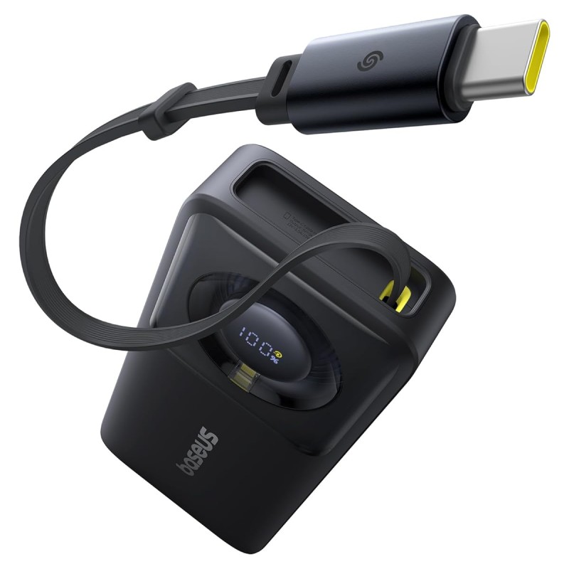 Baseus Free2Pull 10000mAh 30W Fast Charging Power Bank � Built-in Retractable USB-C Cable, Digital Display, Compact Design � Cosmic Black Baseus Free2Pull 10000mAh 30W Fast Charging Power Bank � Built-in Retractable USB-C Cable, Digital Display, Compact Design � Cosmic Black
