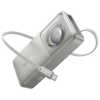 Baseus Free2Pull 10000mAh 30W Portable Power Bank � Built-in Retractable USB-C Cable, Digital Display, PD Fast Charging � Lunar Gray