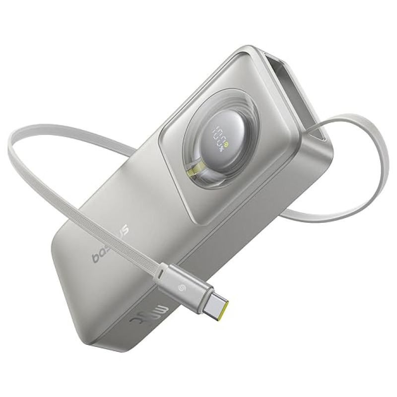Baseus Free2Pull 10000mAh 30W Portable Power Bank � Built-in Retractable USB-C Cable, Digital Display, PD Fast Charging � Lunar Gray Baseus Free2Pull 10000mAh 30W Portable Power Bank � Built-in Retractable USB-C Cable, Digital Display, PD Fast Charging � Lunar Gray