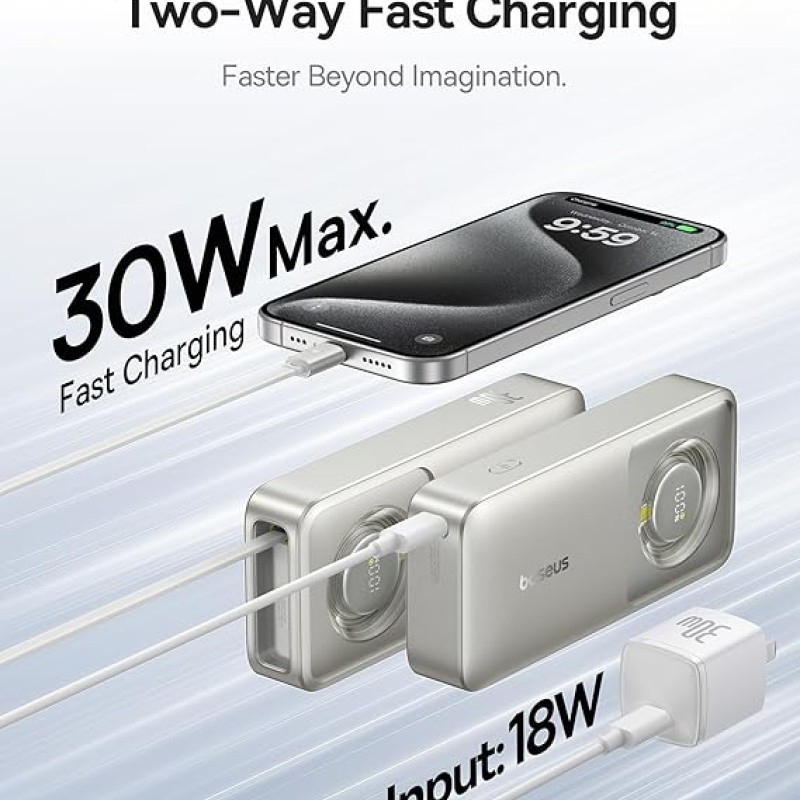 Baseus Free2Pull 10000mAh 30W Portable Power Bank � Built-in Retractable USB-C Cable, Digital Display, PD Fast Charging � Lunar Gray Baseus Free2Pull 10000mAh 30W Portable Power Bank � Built-in Retractable USB-C Cable, Digital Display, PD Fast Charging � Lunar Gray