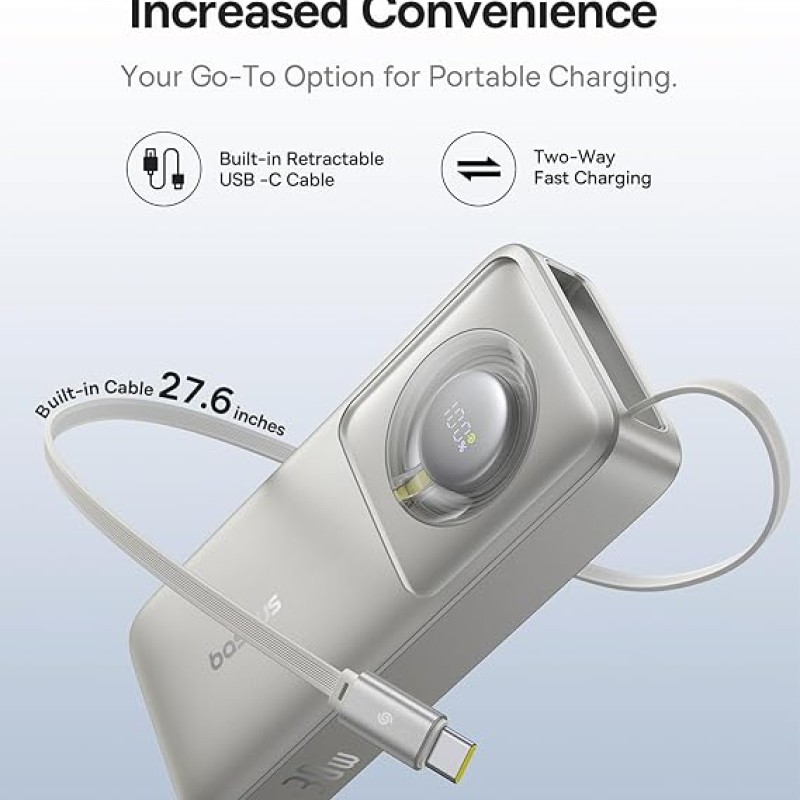 Baseus Free2Pull 10000mAh 30W Portable Power Bank � Built-in Retractable USB-C Cable, Digital Display, PD Fast Charging � Lunar Gray Baseus Free2Pull 10000mAh 30W Portable Power Bank � Built-in Retractable USB-C Cable, Digital Display, PD Fast Charging � Lunar Gray