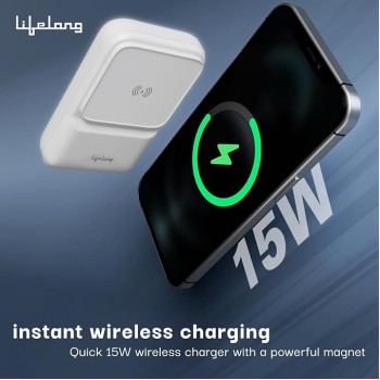 Lifelong Electronics 10000mAh MagSafe Wireless Fast Charging Power Bank | Slim & Compact | For iPhone & All Wireless Enabled Phone | Type C & Lightning Input | 3 In-built Cables| 15W Wireless | QC 3.0 Lifelong Electronics 10000mAh MagSafe Wireless Fast Charging Power Bank | Slim & Compact | For iPhone & All Wireless Enabled Phone | Type C & Lightning Input | 3 In-built Cables| 15W Wireless | QC 3.0