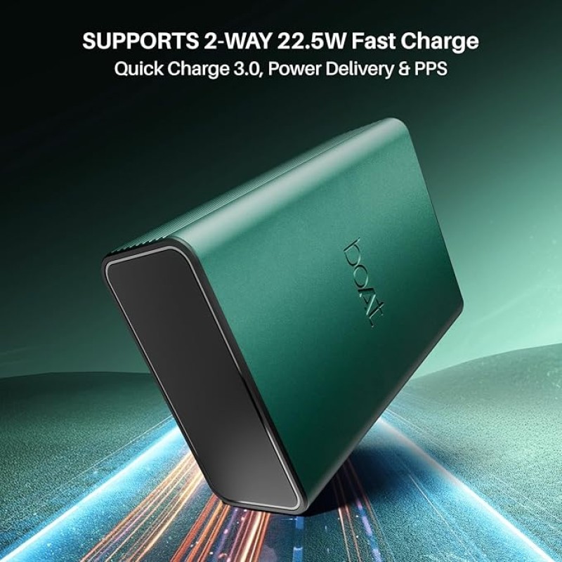boAt Energyshroom PB400 Pro 20000mAh | Pocket Size, Compact Power Bank w/Type-C Input (2-Way Port), 3X Output Ports, Compatible with Tablets, Smartphones, Earbuds, Smartwatch(Emerald Green) boAt Energyshroom PB400 Pro 20000mAh | Pocket Size, Compact Power Bank w/Type-C Input (2-Way Port), 3X Output Ports, Compatible with Tablets, Smartphones, Earbuds, Smartwatch(Emerald Green)