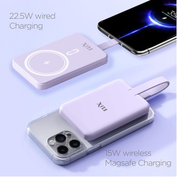 FLiX (Beetel) MagConnect Pro 10k 15W Magnetic Wireless Output,22.5W QC/PD/PPS Pocket Power Bank,Inbuilt Type C & Lightning Reversable cable Input/Output,LED Display,Perfect for iPhone 12,13,14(Purple) FLiX (Beetel) MagConnect Pro 10k 15W Magnetic Wireless Output,22.5W QC/PD/PPS Pocket Power Bank,Inbuilt Type C & Lightning Reversable cable Input/Output,LED Display,Perfect for iPhone 12,13,14(Purple)