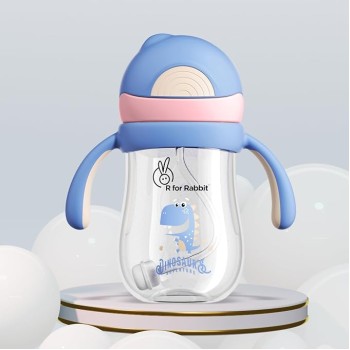 R for Rabbit Tritan Dino 320ml Baby Straw Sipper for Kids | Twin Handle Non Toxic BPA Free Soft Silicone Straw Sippy Bottle | Leak Proof Drinking Sippy Cup for 9+ Months Babies (Pink Blue)