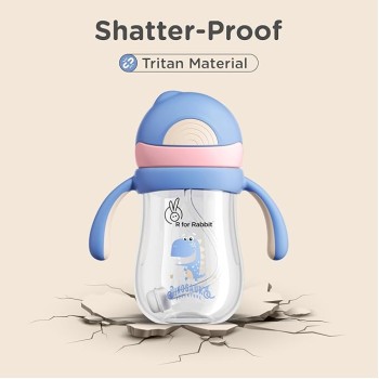 R for Rabbit Tritan Dino 320ml Baby Straw Sipper for Kids | Twin Handle Non Toxic BPA Free Soft Silicone Straw Sippy Bottle | Leak Proof Drinking Sippy Cup for 9+ Months Babies (Pink Blue)