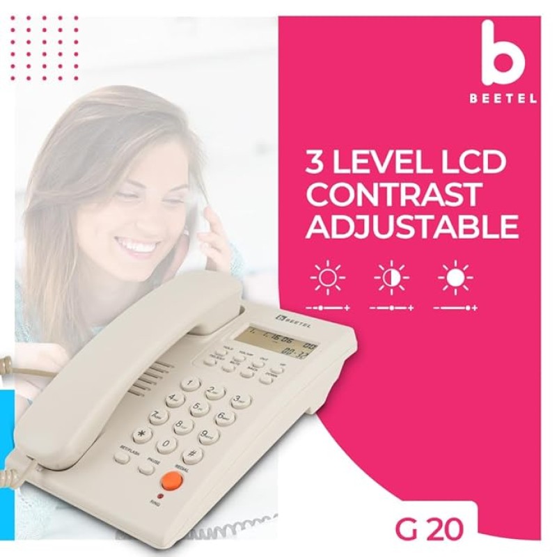 Beetel Newly Launched G20,TEC Certified,Caller ID Landline with LCD Display,Ringer LED,Adjustable Handset/Ringer Volume,Music on Hold,Wall Mountable,3 Level LCD Contrast,Alarm(G20-Warm Grey) Beetel Newly Launched G20,TEC Certified,Caller ID Landline with LCD Display,Ringer LED,Adjustable Handset/Ringer Volume,Music on Hold,Wall Mountable,3 Level LCD Contrast,Alarm(G20-Warm Grey)