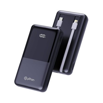 pTron Dynamo Power 20000mAh 22.5W Super Fast Charging, USB Type-C Input Power Bank with Quick Charge & 20W Power Delivery, Built-in Charging Cables, 4 Outputs, Type-C Input/Output Port (Black)