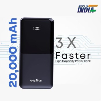 pTron Dynamo Power 20000mAh 22.5W Super Fast Charging, USB Type-C Input Power Bank with Quick Charge & 20W Power Delivery, Built-in Charging Cables, 4 Outputs, Type-C Input/Output Port (Black) pTron Dynamo Power 20000mAh 22.5W Super Fast Charging, USB Type-C Input Power Bank with Quick Charge & 20W Power Delivery, Built-in Charging Cables, 4 Outputs, Type-C Input/Output Port (Black)