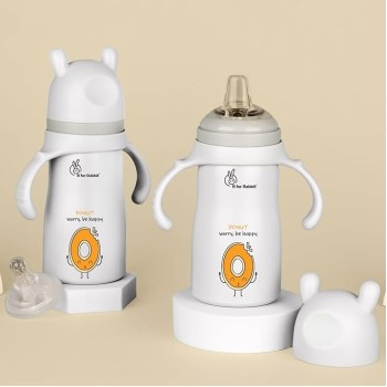 R for Rabbit Steebo Fusion Premium Stainless Steel Spout Cup for Baby, Leak & Spill Proof BPA Free Soft Silicone Straw Drinking Spout Sipper Bottle for Baby Boy & Girl of 6+ Months (270ml, Beige)