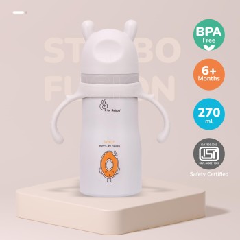 R for Rabbit Steebo Fusion Premium Stainless Steel Spout Cup for Baby, Leak & Spill Proof BPA Free Soft Silicone Straw Drinking Spout Sipper Bottle for Baby Boy & Girl of 6+ Months (270ml, Beige)