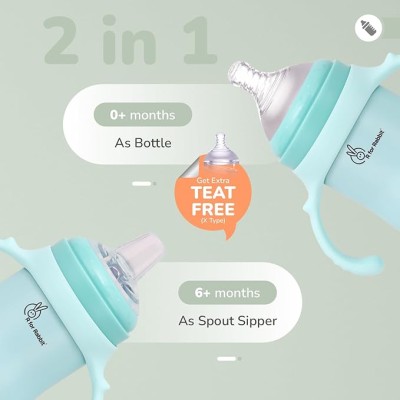 R for Rabbit Steebo Fusion Premium Stainless Steel Spout Cup for Baby, Leak & Spill Proof BPA Free Soft Silicone Straw Drinking Spout Sipper Bottle for Baby Boy & Girl of 6+ Months (270ml, Lake Blue)
