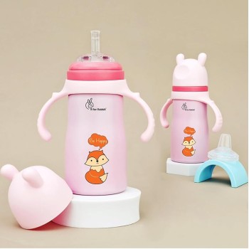 R for Rabbit Steebo Tiny Tales Premium Stainless Steel Straw Sipper for Baby, Leak & Spill Proof BPA Free Soft Silicone Straw Drinking Sipper Bottle for Baby Boy & Girl of 6+ Months (270ml, Pink)