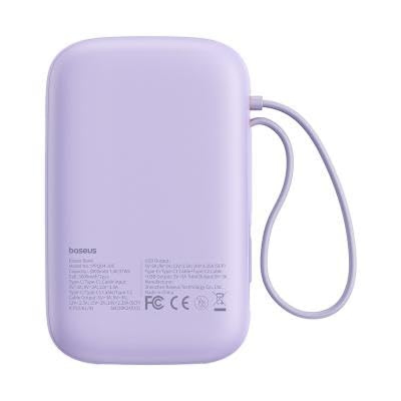 Baseus QPow 2 10000mAh 30W Fast-Charging Power Bank � Dual Built-in Type-C Cables, Digital Display, PD Compatible � Nebula Purple