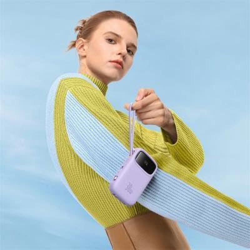 Baseus QPow 2 10000mAh 30W Fast-Charging Power Bank � Dual Built-in Type-C Cables, Digital Display, PD Compatible � Nebula Purple