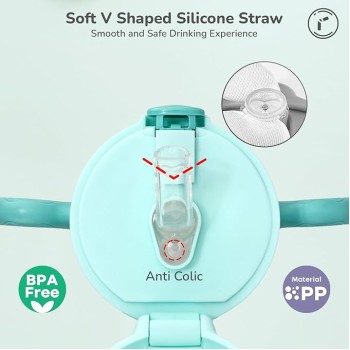 R for Rabbit Spikey Premium Baby Straw Sipper with Anti Gravity Ball | Zero Spill Sippy Cup with Soft Silicone Straw BPA Free & Non Toxic Leak Proof for Kids 9+ Months - (320 ml, Lake Blue)