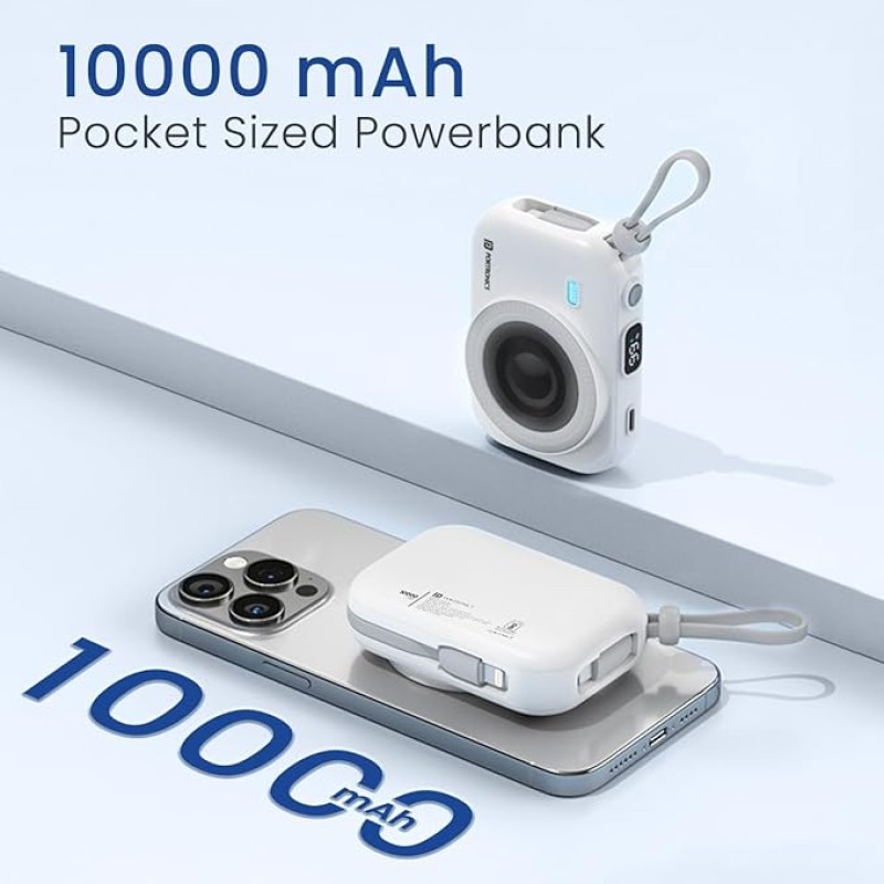 Portronics Power Shutter 10000mAh 15W Magnetic Wireless Fast Charging Powerbank with in-Built Type C & 8 Pin Cable, 22.5W Type C PD Output, Type C Bidirectional Port, LED Display (White) Portronics Power Shutter 10000mAh 15W Magnetic Wireless Fast Charging Powerbank with in-Built Type C & 8 Pin Cable, 22.5W Type C PD Output, Type C Bidirectional Port, LED Display (White)