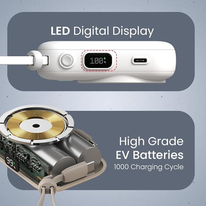 Portronics Power Shutter 10000mAh 15W Magnetic Wireless Fast Charging Powerbank with in-Built Type C & 8 Pin Cable, 22.5W Type C PD Output, Type C Bidirectional Port, LED Display (White) Portronics Power Shutter 10000mAh 15W Magnetic Wireless Fast Charging Powerbank with in-Built Type C & 8 Pin Cable, 22.5W Type C PD Output, Type C Bidirectional Port, LED Display (White)