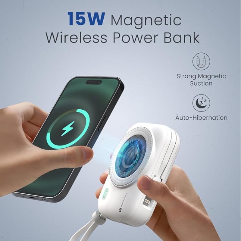 Portronics Power Shutter 10000mAh 15W Magnetic Wireless Fast Charging Powerbank with in-Built Type C & 8 Pin Cable, 22.5W Type C PD Output, Type C Bidirectional Port, LED Display (White) Portronics Power Shutter 10000mAh 15W Magnetic Wireless Fast Charging Powerbank with in-Built Type C & 8 Pin Cable, 22.5W Type C PD Output, Type C Bidirectional Port, LED Display (White)