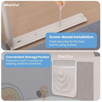 Cherilo Baby Bed Rail Guard for Baby Safety & Toddler Safety, 180cm X 73cm, Foldable & Portable, Height Adjustable & Collapsible Bed Rail Barrier, Single Bed Side Rails for Baby, (Pack of 1) Cherilo Baby Bed Rail Guard for Baby Safety & Toddler Safety, 180cm X 73cm, Foldable & Portable, Height Adjustable & Collapsible Bed Rail Barrier, Single Bed Side Rails for Baby, (Pack of 1)
