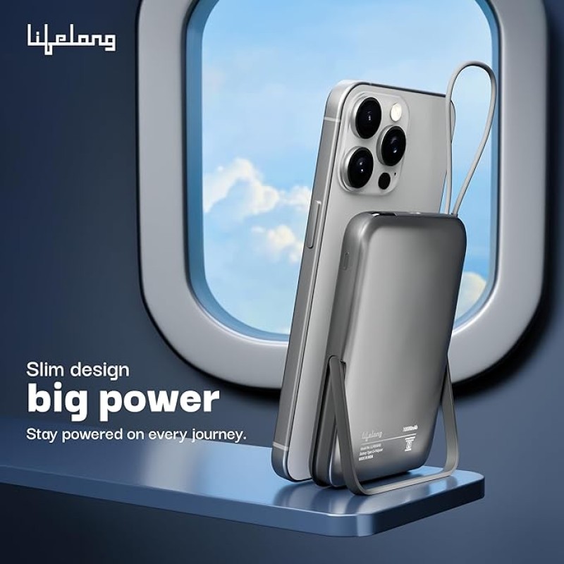 Lifelong Electronics 10000mAh MagSafe Wireless Fast Charging Power Bank for iPhone, Apple Watch, Airpods & All Qi Enabled Phones | QC 3.0 Powerbank (22.5W Output) | Cable & Stand + Extra Magnetic Ring Lifelong Electronics 10000mAh MagSafe Wireless Fast Charging Power Bank for iPhone, Apple Watch, Airpods & All Qi Enabled Phones | QC 3.0 Powerbank (22.5W Output) | Cable & Stand + Extra Magnetic Ring