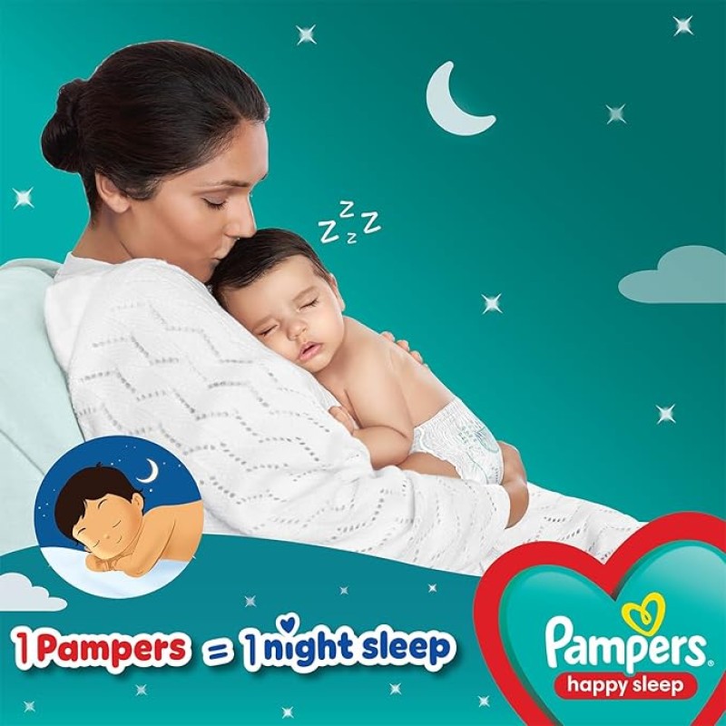 Pampers Happy Sleep Pant Style Baby Diapers, Medium (M), 48 Count, 1 Pampers = 1 Night Sleep, with Anti Rash Shield, 7-12 Kg Diapers Pampers Happy Sleep Pant Style Baby Diapers, Medium (M), 48 Count, 1 Pampers = 1 Night Sleep, with Anti Rash Shield, 7-12 Kg Diapers