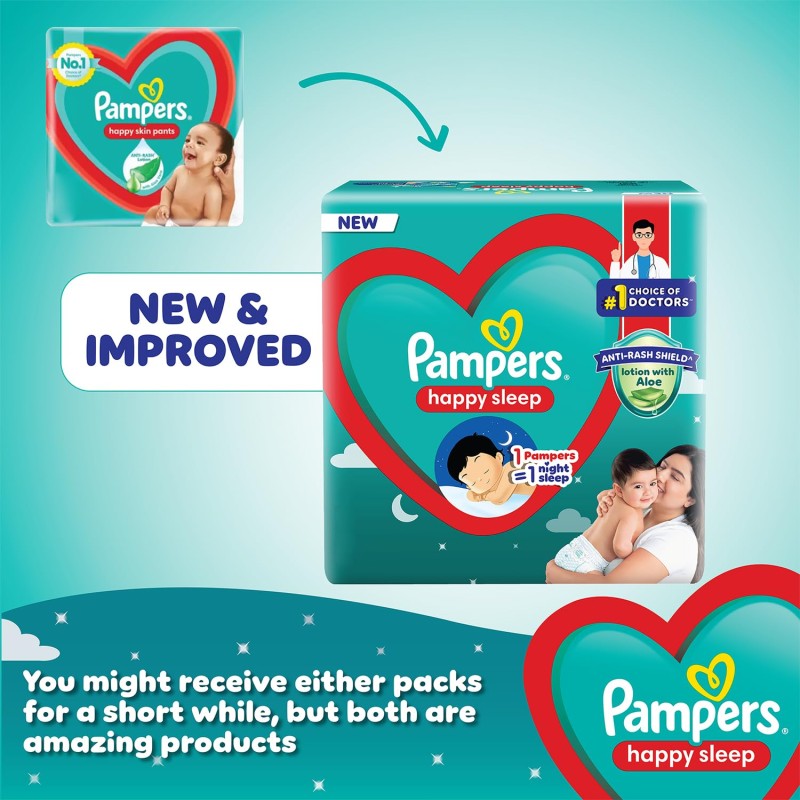 Pampers Happy Sleep Pant Style Baby Diapers, Medium (M), 48 Count, 1 Pampers = 1 Night Sleep, with Anti Rash Shield, 7-12 Kg Diapers Pampers Happy Sleep Pant Style Baby Diapers, Medium (M), 48 Count, 1 Pampers = 1 Night Sleep, with Anti Rash Shield, 7-12 Kg Diapers